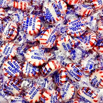 Sugar Free Peppermint Starlight Candy - 1 Pound Bulk Bag Approx 90 Count - Individually Wrapped - Valentines Day Peppermint Mints- Keto & Diabetic Friendly Sugarless Hard Candy