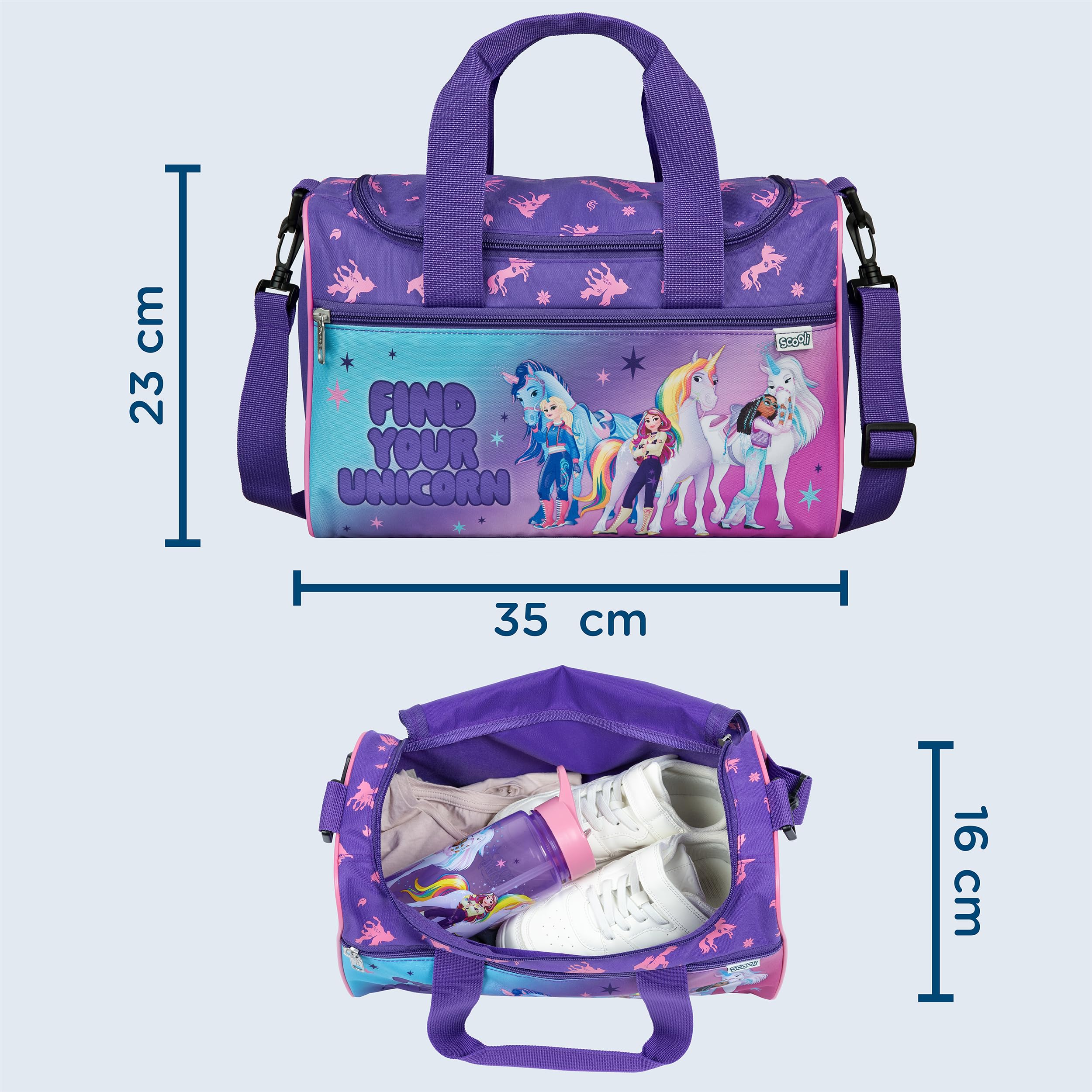 Scooli - Sac de Sport pour Enfants - 23 x 35 x 16 cm - Grand Compartiment Principal - bandoulière réglable - Accessoire Scolaire - Sac bandoulière - 2