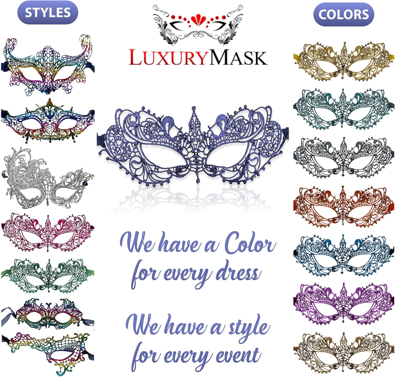 Miniatura 5 de Máscara de mascarada para mujer, máscaras de encaje para fiesta de máscaras, bailes, fiesta veneciana, Mardi Gras, Halloween y cosplay