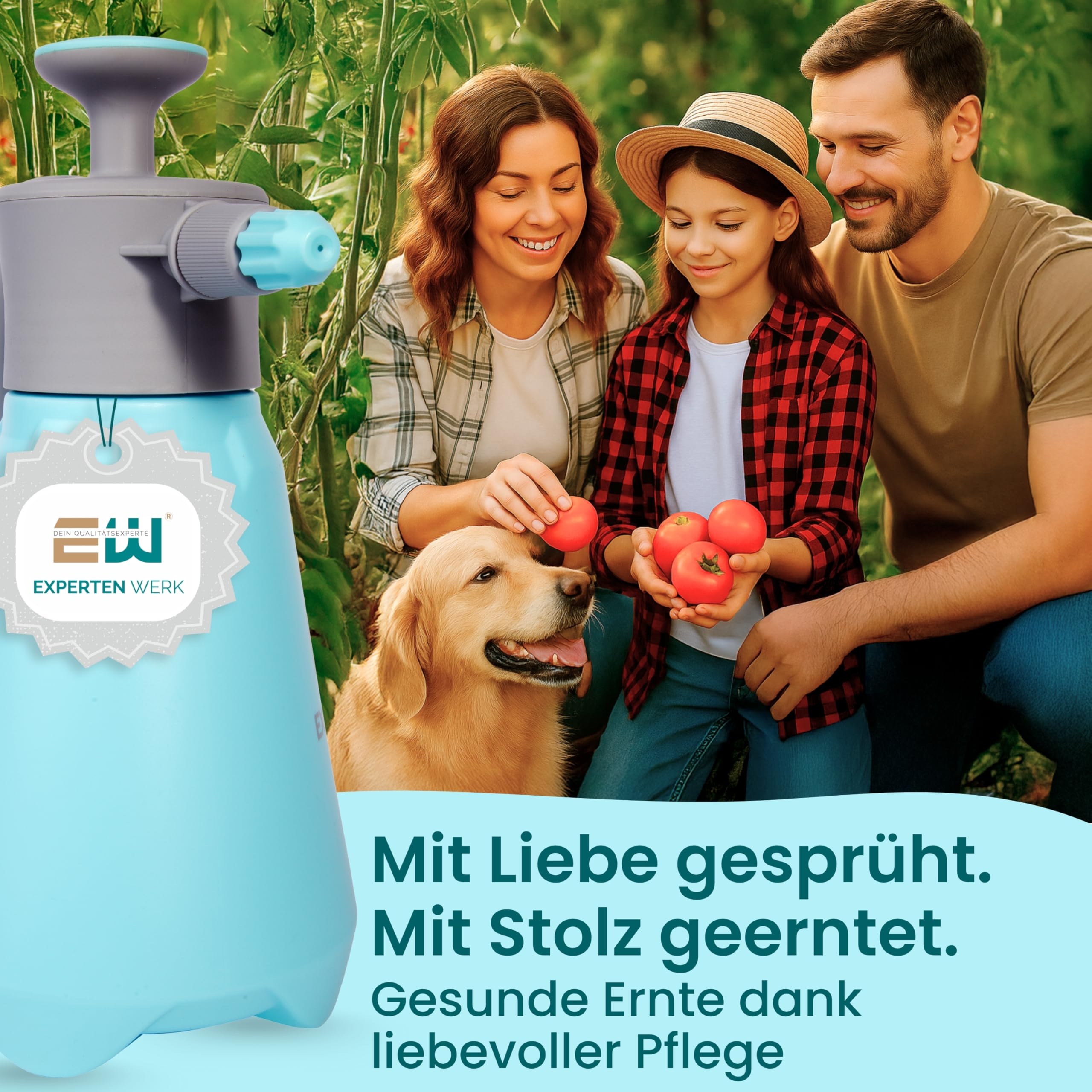 ExpertenWerk Drucksprüher 1,5L für Blumen Pflanzen Balkon & Zimmerpflanzen – Auslaufsichere Pumpsprühflasche Gartenspritze Pflanzensprüher mit Verstellbarer Düse, feinem Sprühnebel & Überdruckventil