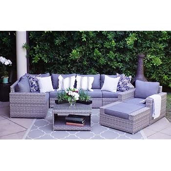 Amazon Com Urbandesignfurnishings Com Outdoor Patio Resin Wicker Furniture Hudson Sectional 7pc Set Made In Usa Cushions Choice Of 12 Sunbrella Fabrics Outdoor And Patio Furniture Sets Garden Outdoor