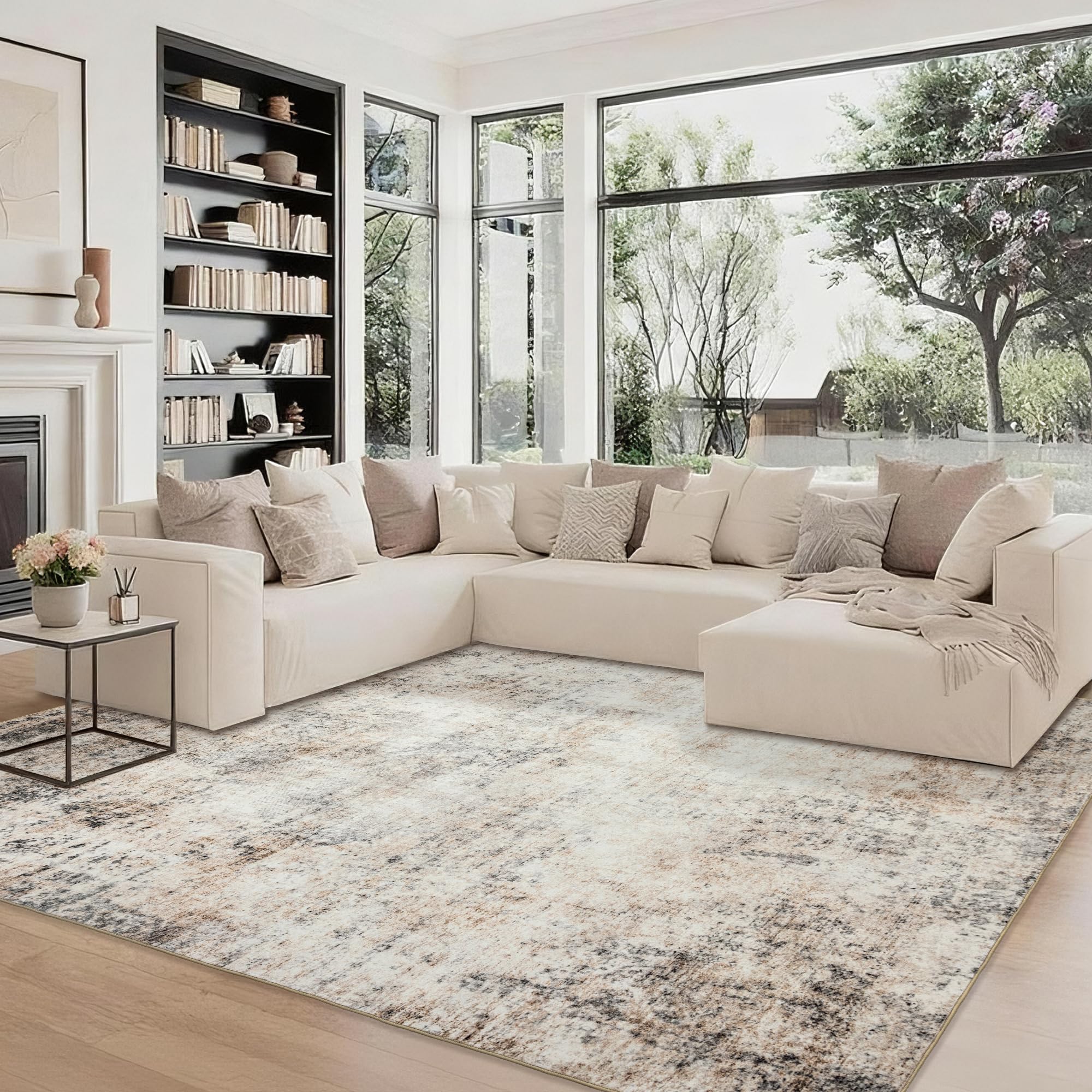 Ruicharm Washable 9x12 Area Rug: Neutral Rugs for Living Room Dining Room Bedroom Office Indoor - Non-Slip Modern Large Carpet Home Decor - 9x12