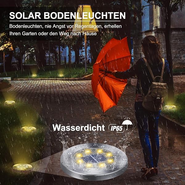 Qedertek Solar Bodenleuchten Aussen Garten - 8 Stück 8 LED Solarleuchten Außenleuchte Warmweiß, Led Solar Gartenleuchten Wasserdicht Solarlampen für Garten, Rasen, Gehweg, Patio, Auffahrt - 4