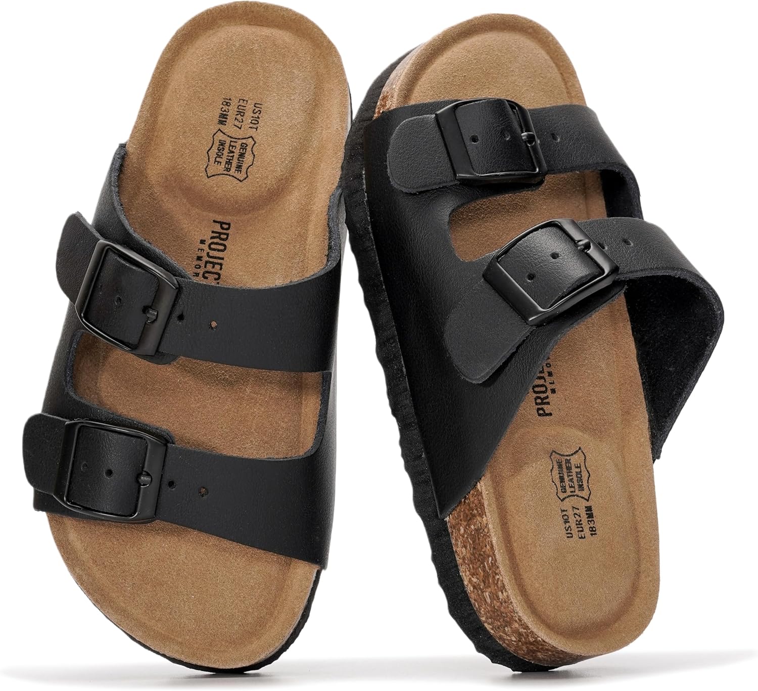 Project Cloud 100% Genuine Leather Kids Sandals - Natural Cork Footbed Non-Slip Slides for Kids - Lightweight Boys & Girls Sandals - Water-Resistant Girls & Boys Sandals