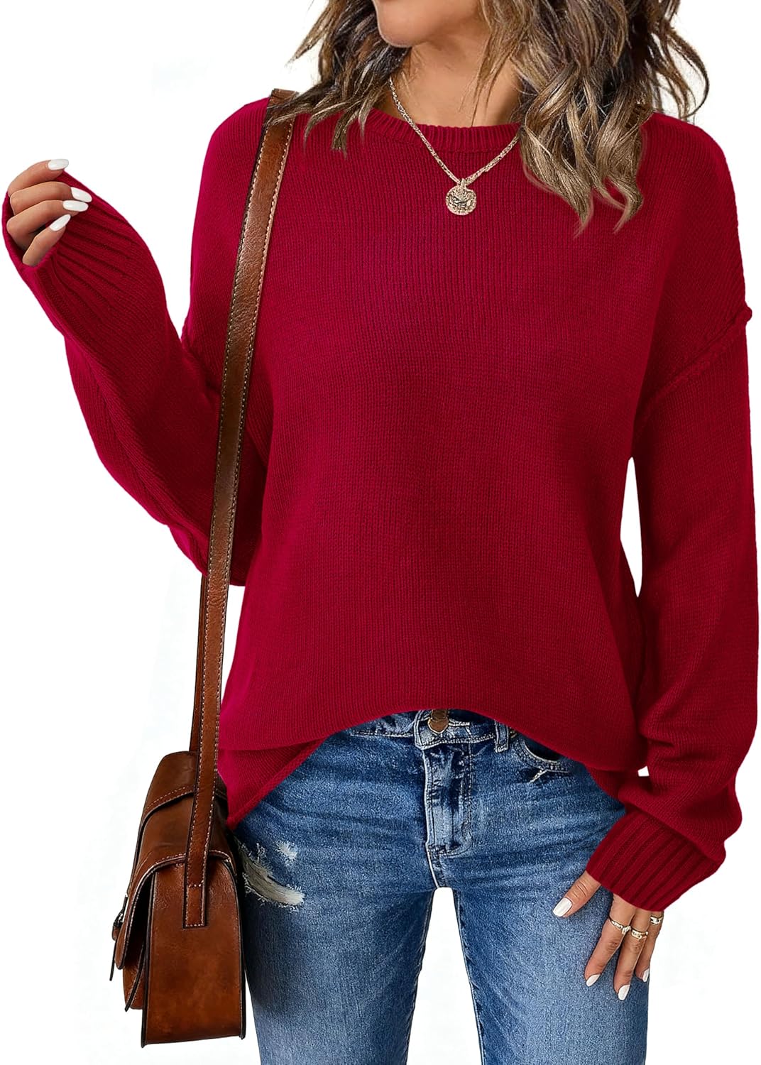 NALANISA Oversized Sweaters for Women Fall 2025 Casual Long Sleeve Crewneck Knit Cozy Lightweight Pullover Sweater Jumper Top