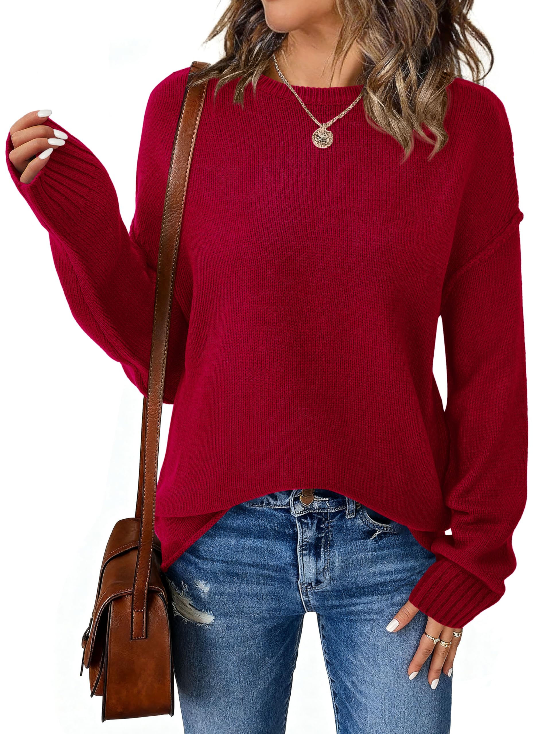 NALANISA Oversized Sweaters for Women Fall 2025 Casual Long Sleeve Crewneck Knit Cozy Lightweight Pullover Sweater Jumper Top