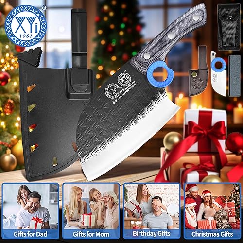 Miniatura 6 de XYJ Auténtico desde 1986, cuchillo de carnicero de chef serbio con estuche, cuchillo de cocina para verduras de chefs, espiga completa para acampar