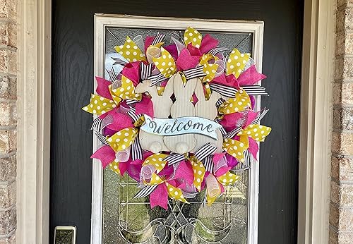 Miniatura 4 de Bunny Butt Welcome Easter Spring Deco Mesh Front Door Wreath, Home Decor Decoration, Unique Housewarming Wedding Gift, Welcome Hanger