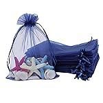 Stratalife 5X7 Sheer Organza Bags with Drawstring Mesh Gift Baggies for Wedding Party Favor Pouch Jewelry Storage, 100 Pcs, Navy Blue
