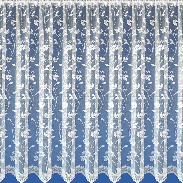 36inch (91cm) Drop Susan Floral Leaf White Modern Net Curtain. Sold By The Metre by Kelly's Soft Furnshings