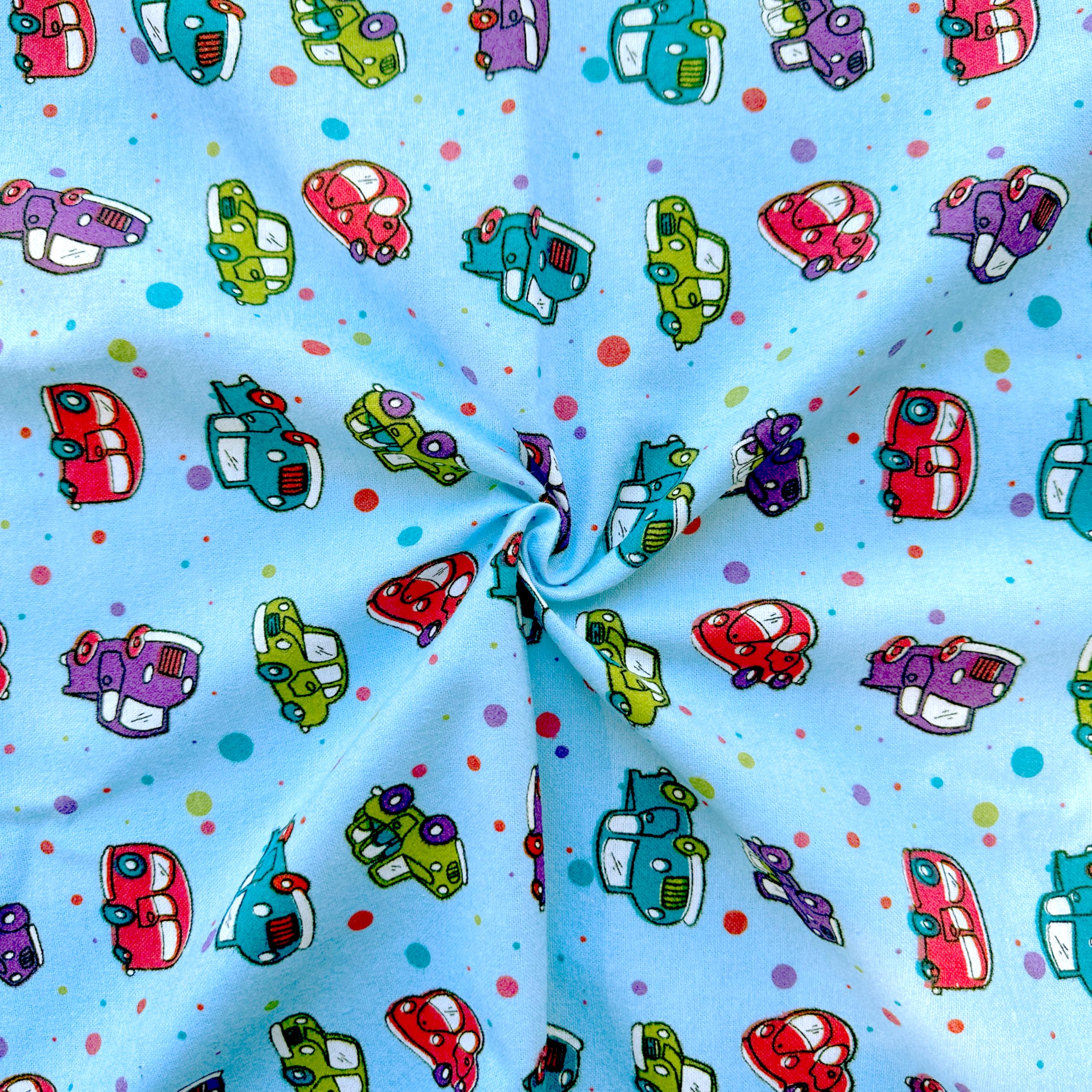 Barcelonetta | 100% Cotton Flannel Fabric | Super Soft | 180GSM, Medium Weight | Arts & Crafts | for Sewing (Blue Cars, 1 Yard)