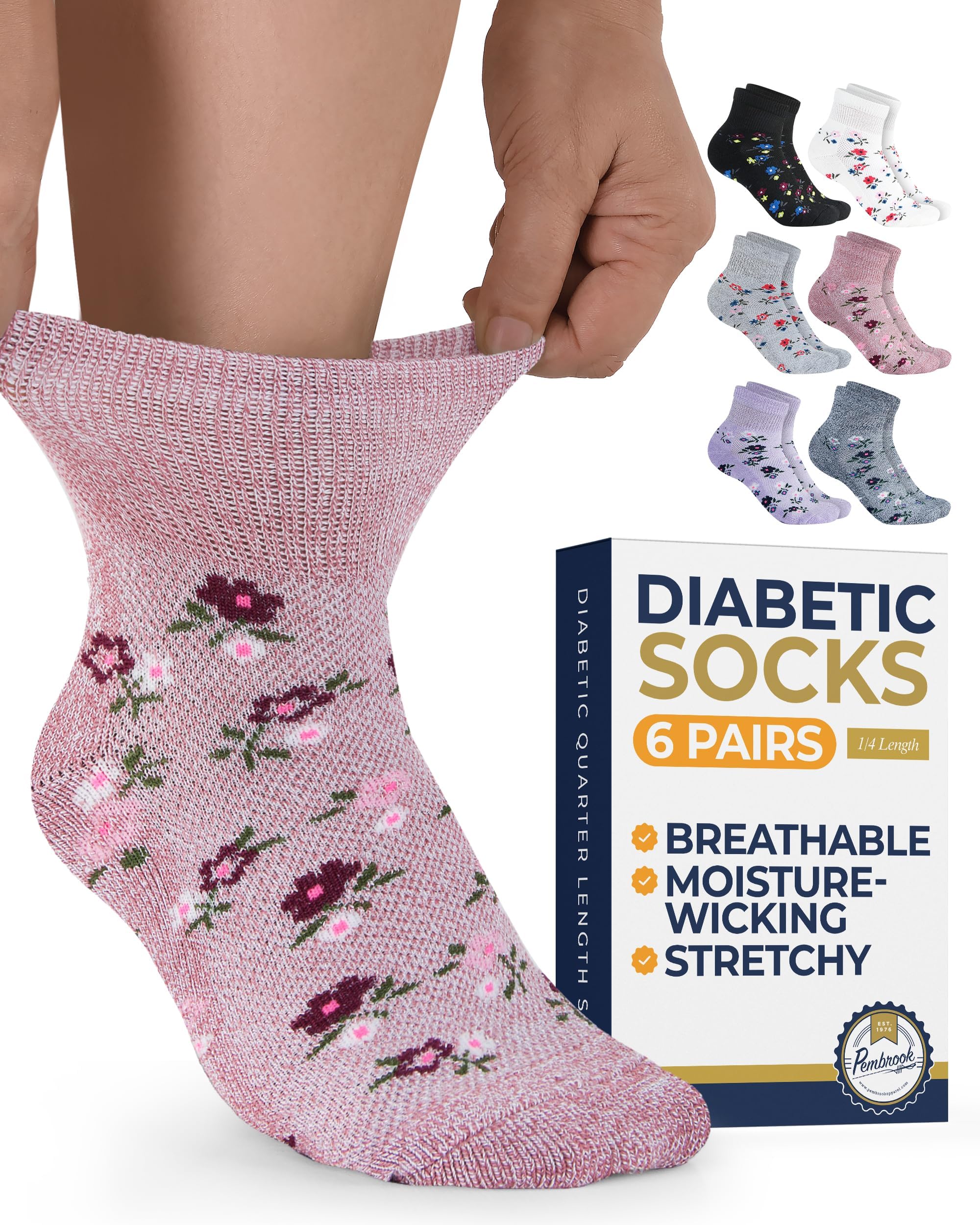 Pembrook® Ankle Diabetic Socks for Women &amp; Men, Non Binding Socks - 6 Pairs