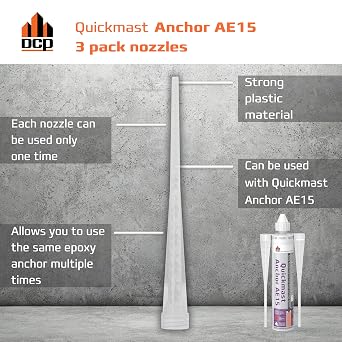 DCP Quickmast AE15 Concrete Epoxy for Rebar and Rods with 3-Pack Replacement Nozzles and Caulking Gun, 12:1 Thrust Ratio High-Strength Anchoring System