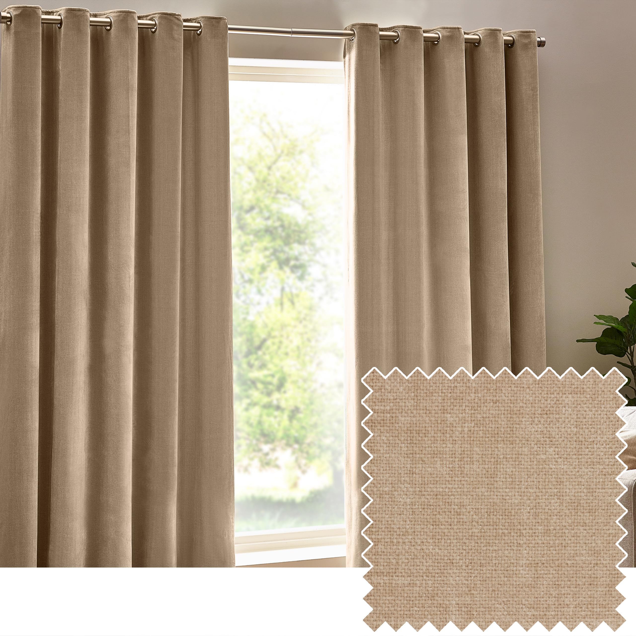Yard Natural Heavy Chenille Eyelet Curtain Pair – Lined Room Darkening, Soft Velvet Home Décor ( - Width 117 X Drop 137Cm)