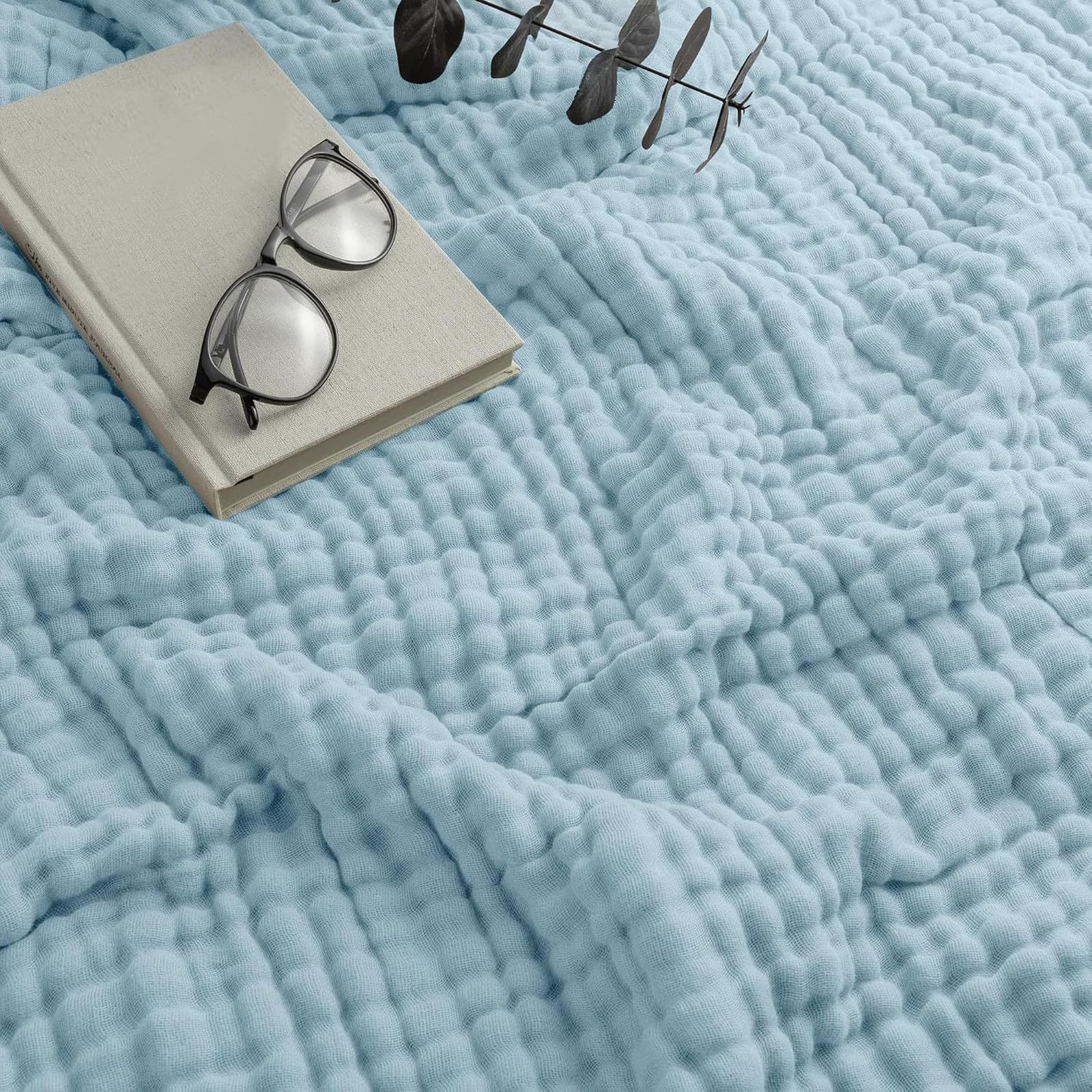 Knubbuf Soft Muslin Blanket, 2026 New 100% Natural Cotton Muslin Blanket, Cotton Throws For Sofas, Summer Muslin Bedspread, Blankets for Adults, Children & Babies (Blue, King(200x230))