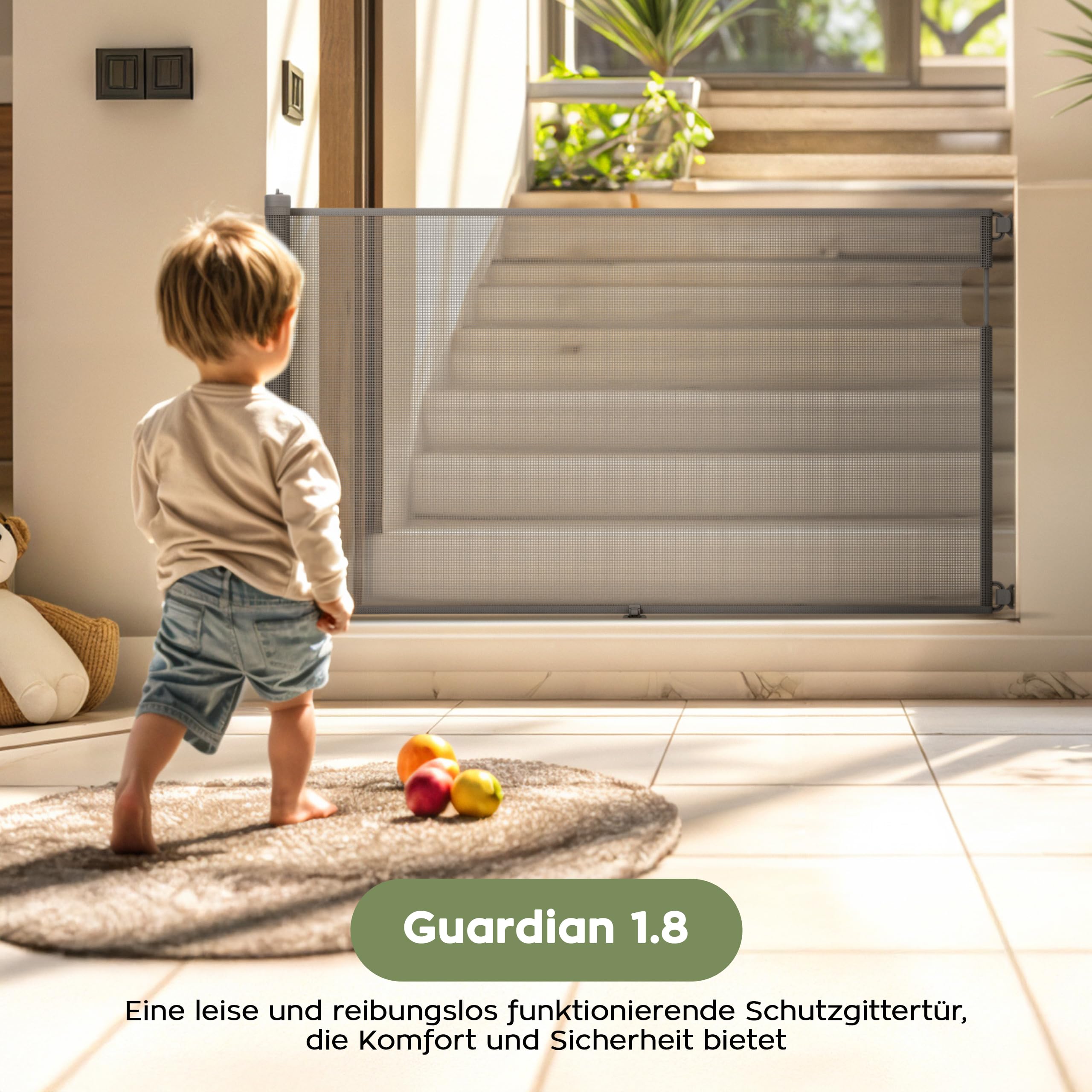 TULANO Guardian Treppenschutzgitter ausziehbar 5-180 cm, Höhe 86 cm, Grau | Extra breites Türschutzgitter für Kinder & Haustiere, Einhandbedienung, sicherer Kinderschutz für Treppen & Türen