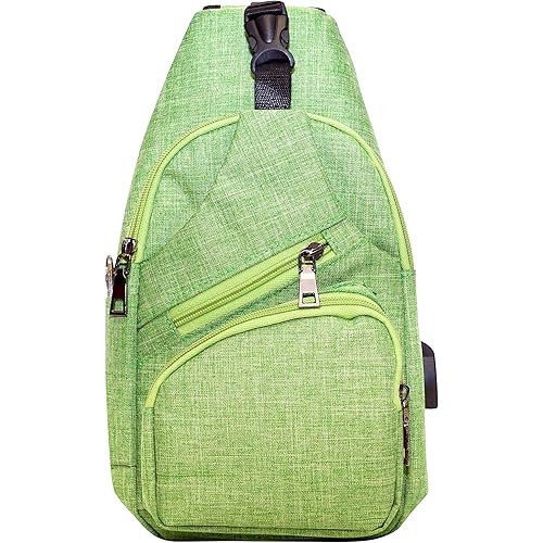 Anti-Theft Daypack Crossbody Sling Backpack, USB Charging Connector Port, Lightweight Day Pack for Travel, Hiking, Everyday, Regular, Apple Green