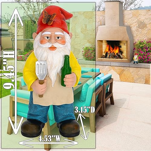 Miniatura 2 de Mood Lab Gnomo de jardín  Gnomo de chef de barbacoa  9.45 pulgadas de alto estatua de césped  para decoración al aire libre y de la casa