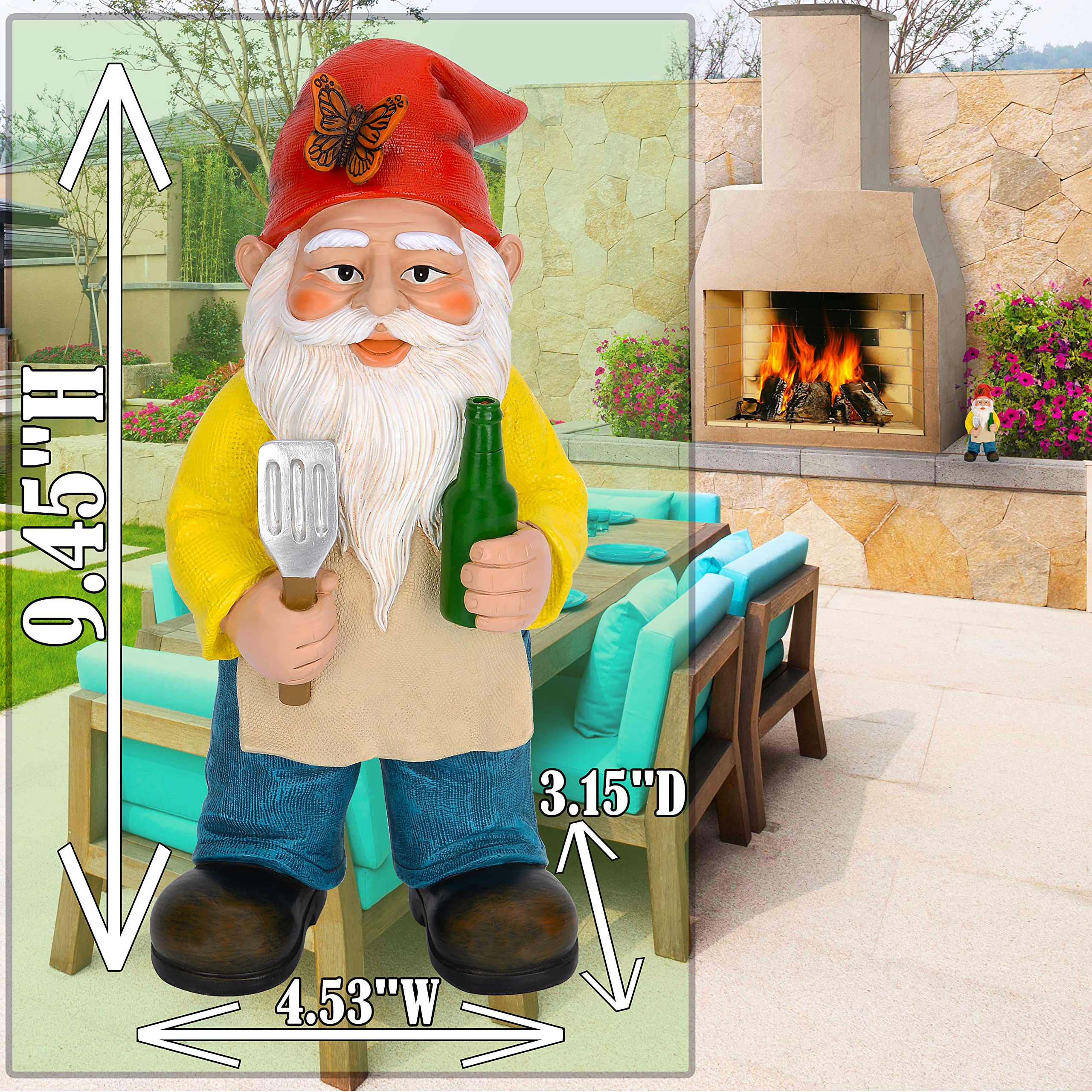 Mood Lab Gnomo da giardino, gnomo da chef per barbecue, altezza 24 cm, statuetta da giardino per esterni e decorazione della casa