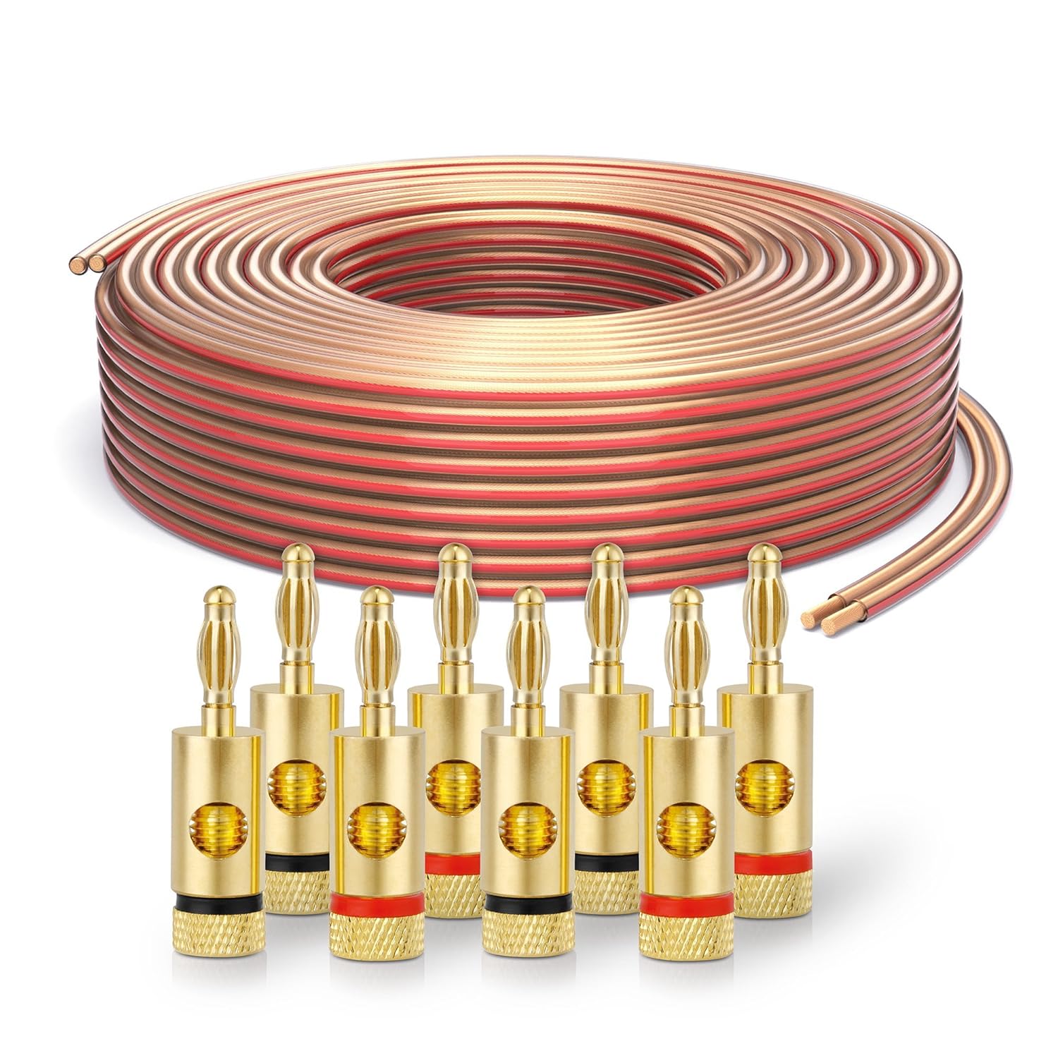 PureLink SP060-030 Speaker Cable 2x2.5mm² (99.9% OFC Full Copper Wire 0.2mm) HiFi Speaker Cable, 30 m, Clear, Set of 8 Banana Plugs