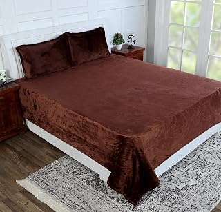 RD TREND 210 TC 250 GSM Flannel Warm Bedsheets for Winter Double Flat Size (90 x 100 Inches) with 2 Pillow Cover Size (18x28 Inches) Color-Coffee