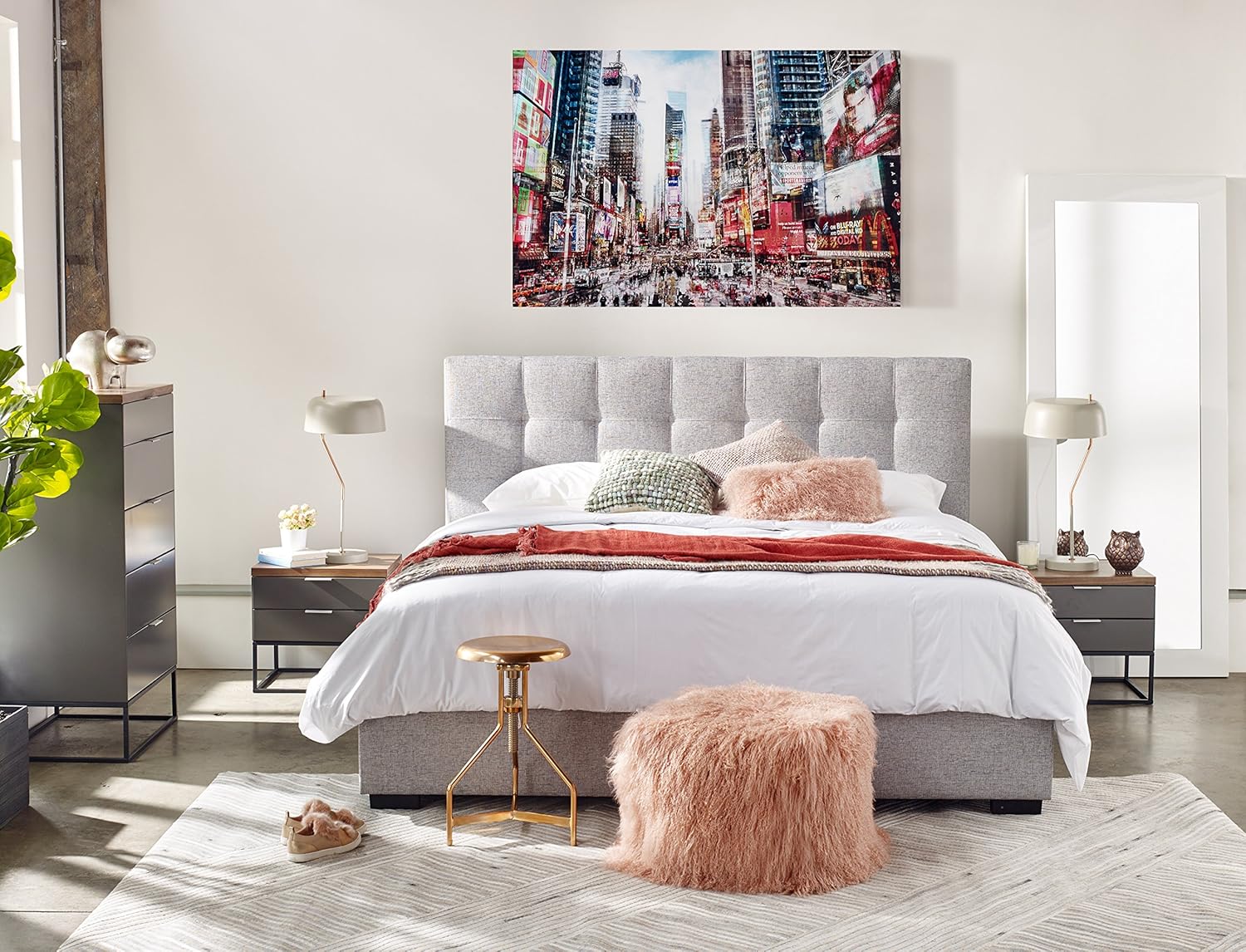 Moe's Home Collection Lamb Rectangle Fur Throw Pillow, Pink