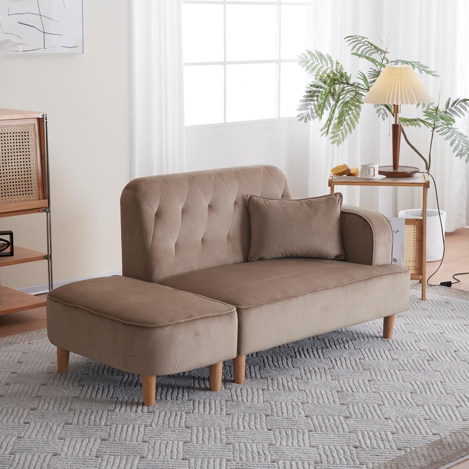 L字ソファー 2.5人掛け ベルベット調 おしゃれ かわいい 肘付き