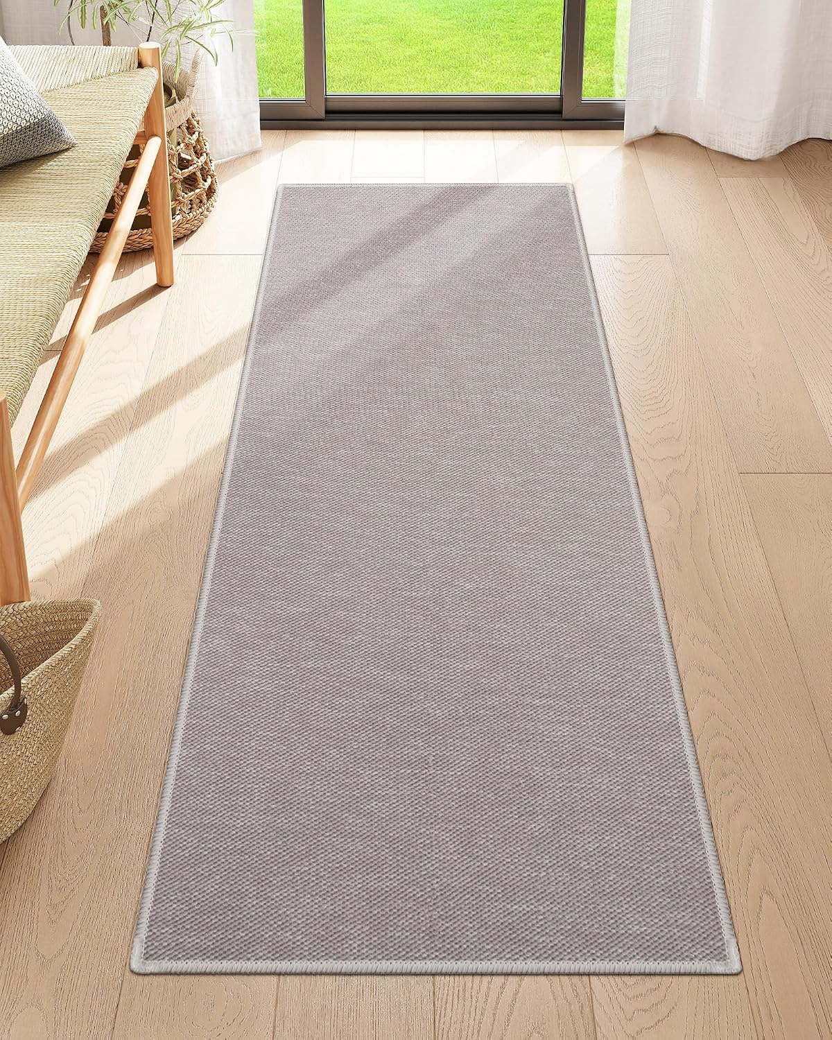 Moynesa Boho Washable Entryway Runner Rug, Grey 2x6 Rug Runners for Hallways Non Slip Kitchen Runner Rugs Non Slid, Solid Farmhouse Carpet Runner for Bathroom Bedside
