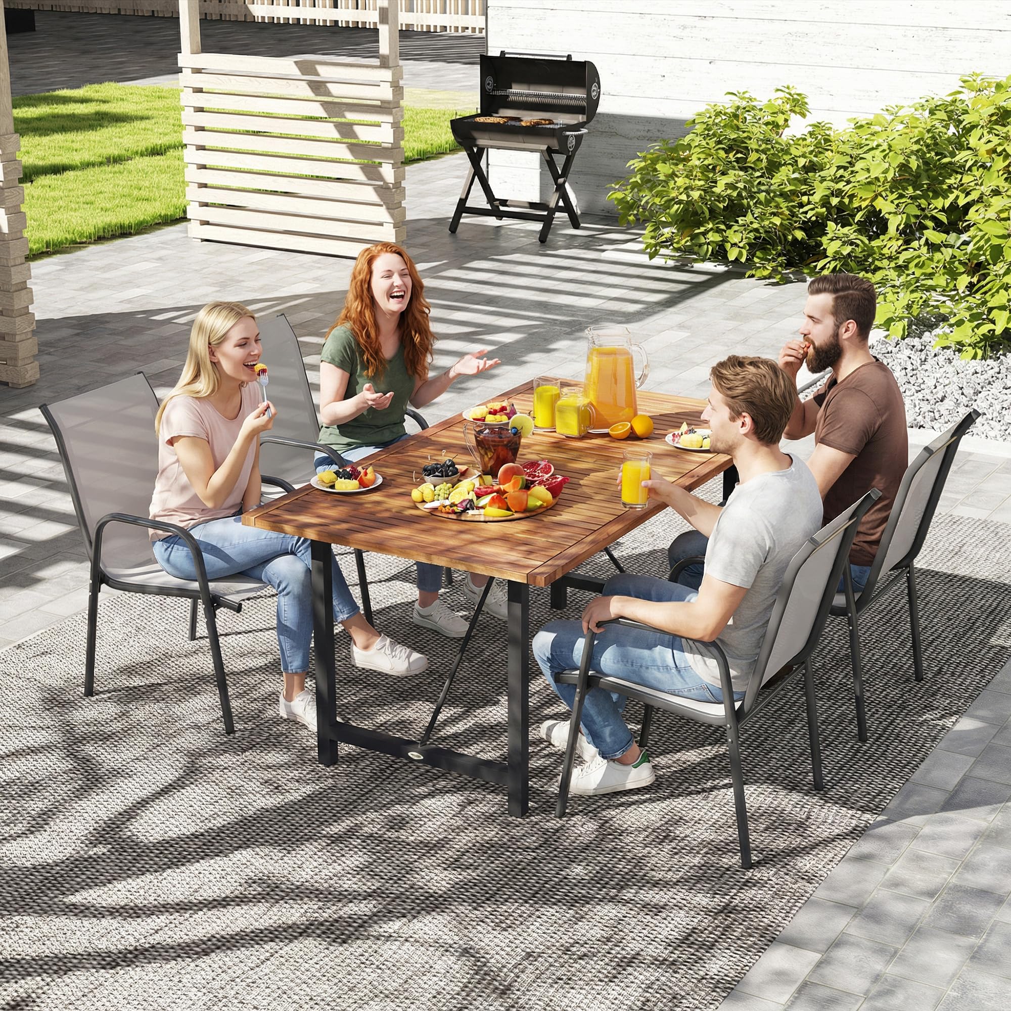 Outsunny Gartenstühle 4er Set Stapelbare Terrassenstühle mit Atmungsaktive Rücken, Armlehnen, wetterfest Balkonstühle 120 kg Belastbar Stapelstühle für Garten Balkon Terrasse 51 x 69 x 87 cm Hellgrau
