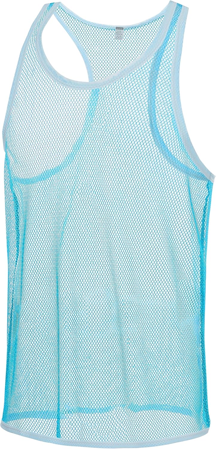 Mens Sparkly Fishnet Tank Top Mesh Undershirt See Through Sleeveless Undershirt - Image 7