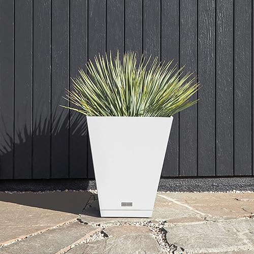 Miniatura 7 de Veradek Nobleton - Macetero ancho cuadrado para interiorexterior (blanco, 18 pulgadas, 2 unidades con 2 bandejas para sartenes)