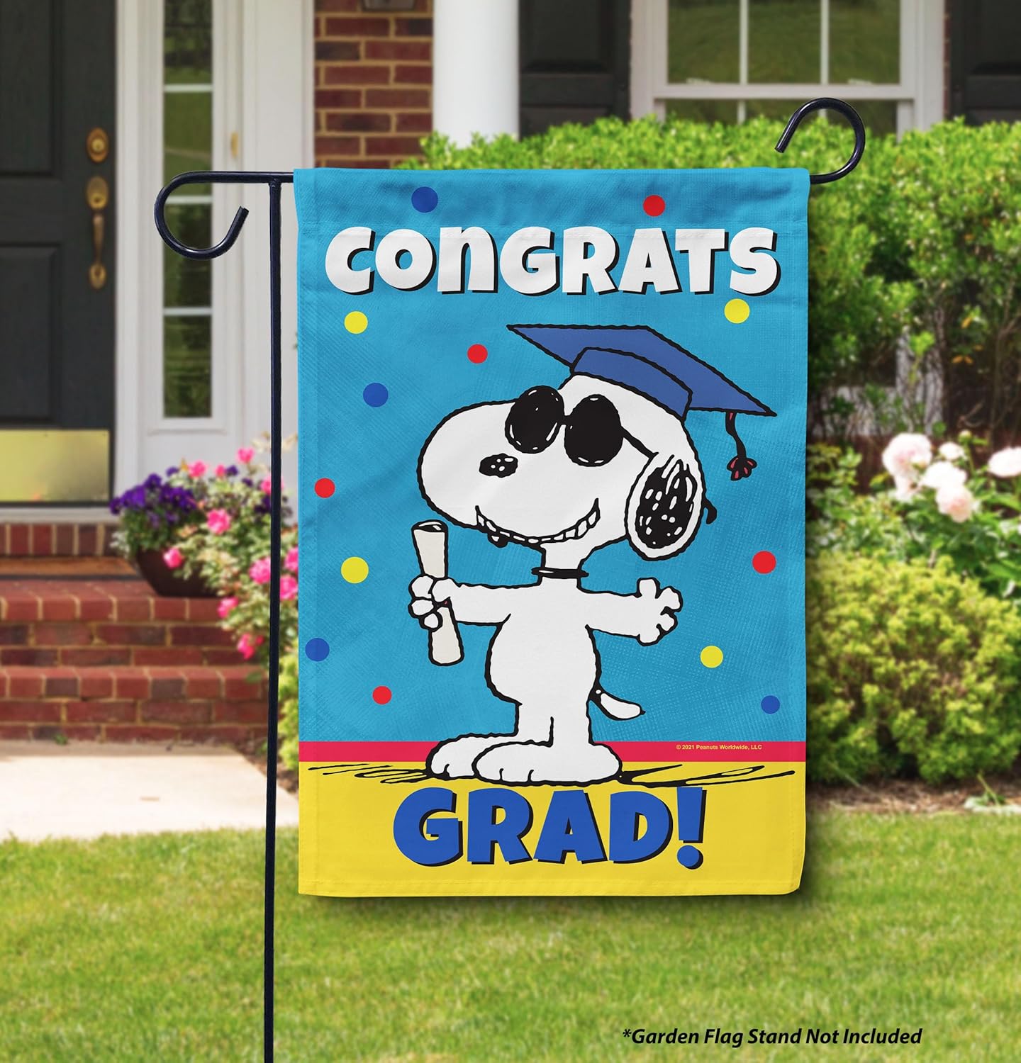 Flagology, PEANUTS Snoopy Congrats Grad – Garden Flag 12" x 18", Officially Licensed PEANUTS®, Graduation