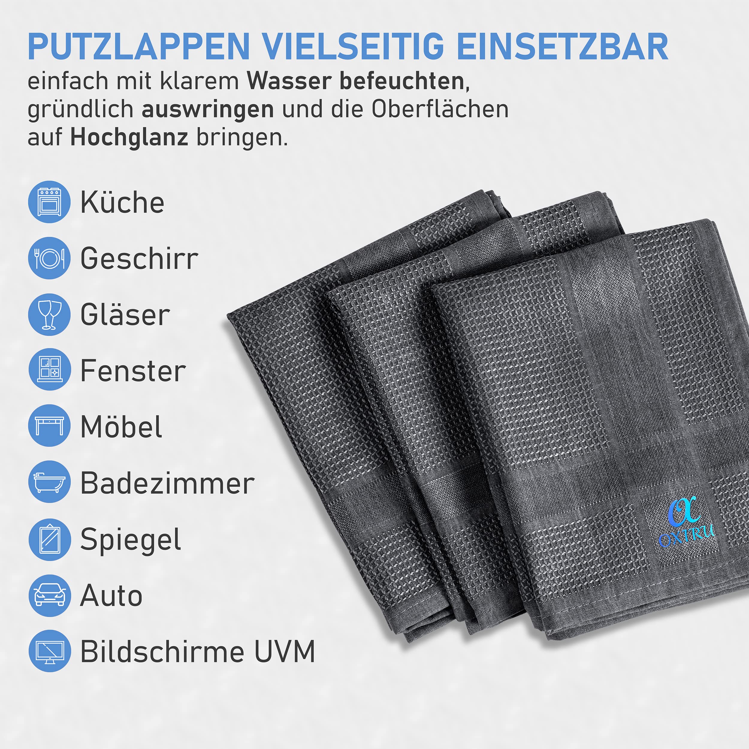 Mikrofasertücher 60x40 Set - Premium Geschirrtücher Mikrofaser, Streifenfreie Fenstertücher, Hochglanzfronten Tücher, Glastücher und Auto Microfasertücher