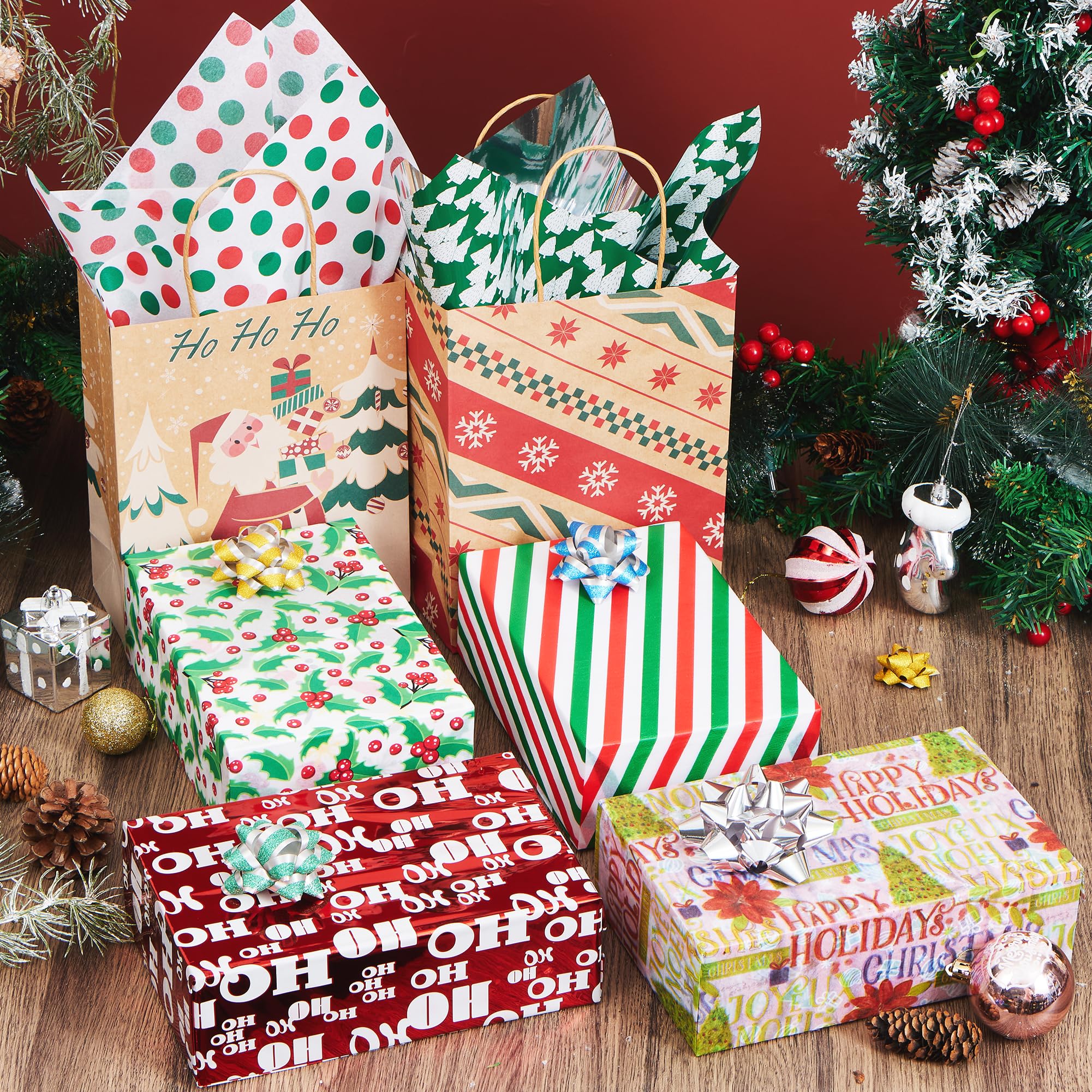 JOYIN Holiday Seidenpapier-Sortiment (zehn Farben), 150-teiliges Set, weihnachtliches Design, solide, holografische und Bedruckte Geschenkpapier-Sortiment (50,8 x 50,8 cm)