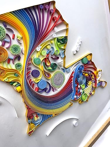 Miniatura 3 de Quilled Louisiana Map v4 (Handmade) - 16"x20"x1" unfinished hard wood glass frame