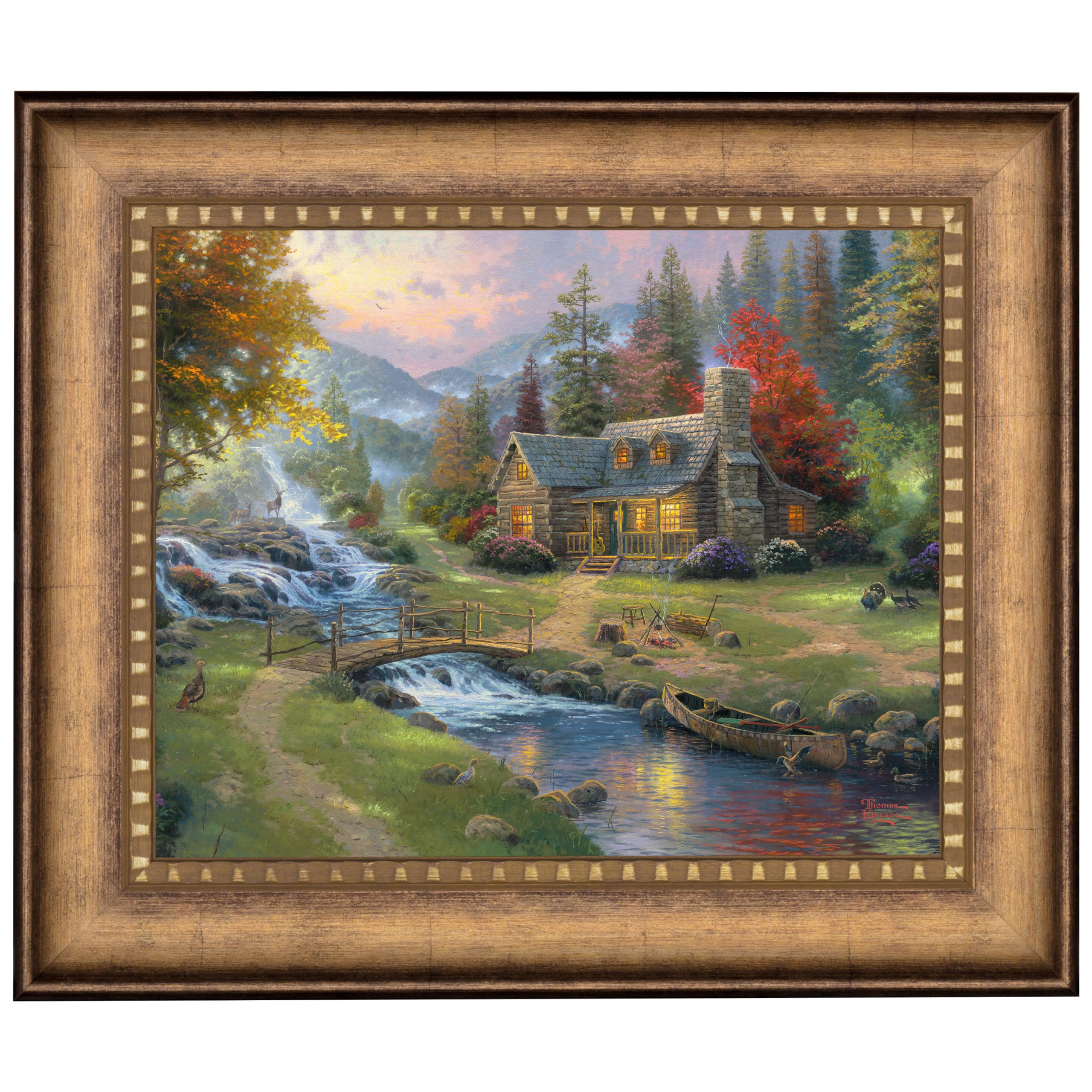 Thomas Kinkade Mountain Paradise - 16" x 20" Brushstroke Vignette