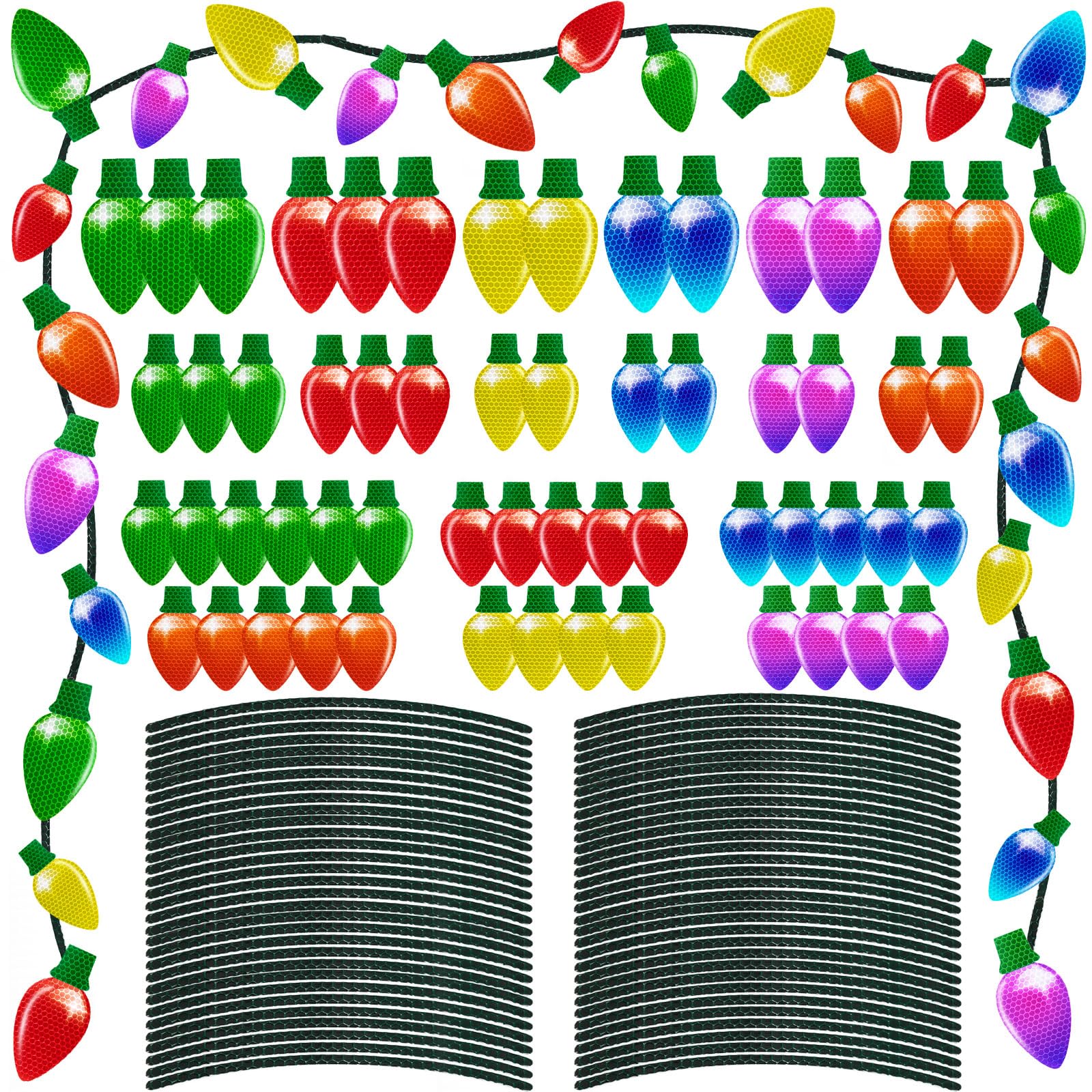 120PCS Christmas Car Refrigerator Decorations - 57 Reflective Bulb Light Shaped Magnets 63 Magnetic Wires Ornaments Set Xmas Holiday Cute Decor