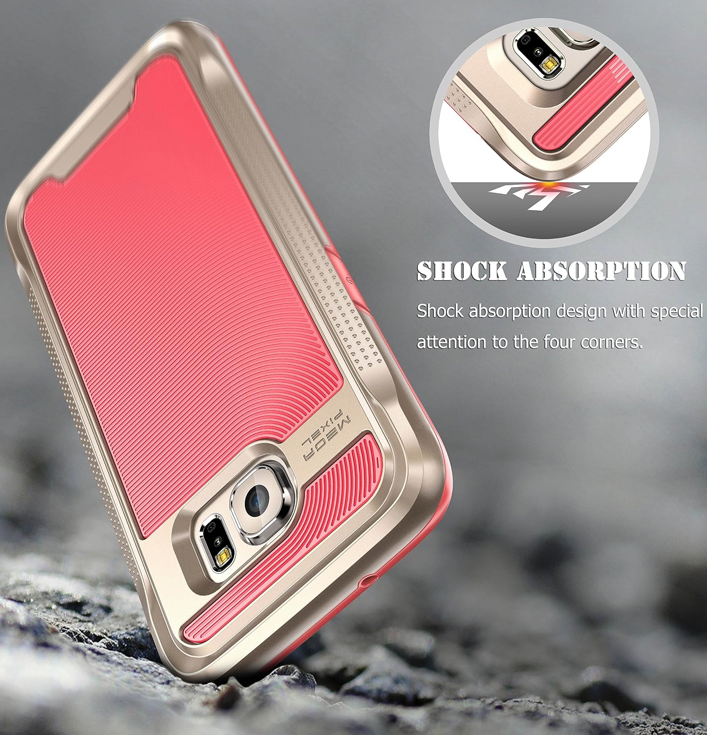 E LV Galaxy S7 Edge Case - Hybrid Armor Defender Slim Shock Absorption Bumper Case for Samsung Galaxy S7 Edge - (RED Melon/Gold)
