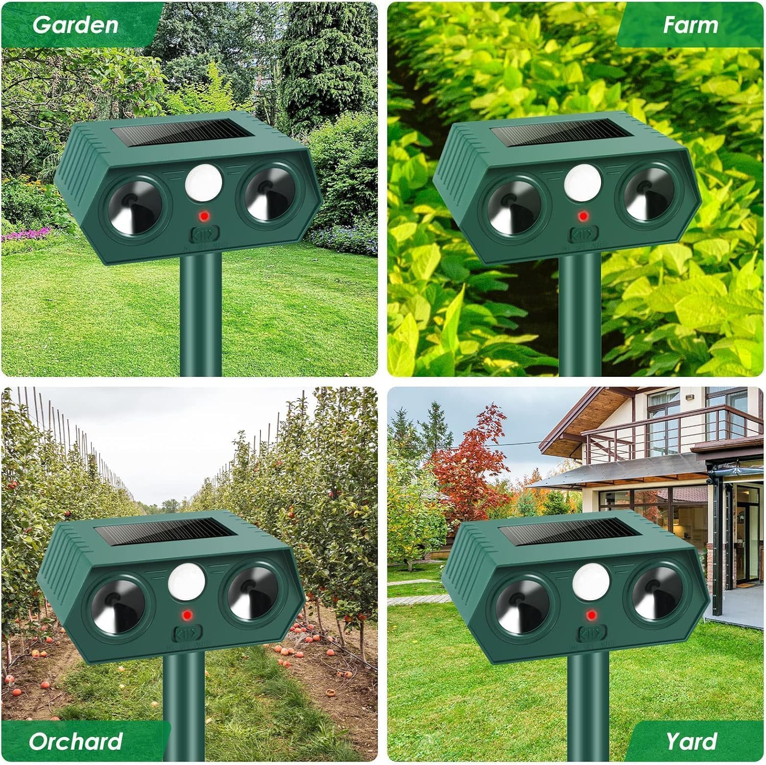 Repellente per gatti da giardino, ad ultrasuoni, con rilevamento del movimento, impermeabile, per gatti, volpi, scoiattoli, piccioni, 2 pezzi