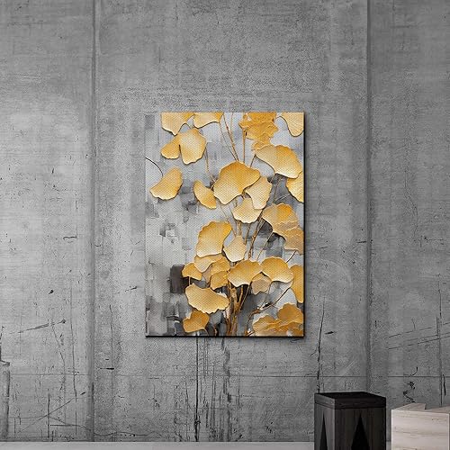 Miniatura 6 de Original Ginkgo biloba Print On Canvas, Modern Textured Gold Wall Art, Abstract Gold Leaves Print, Living room Wall Decor, Decor Canvas, Arts