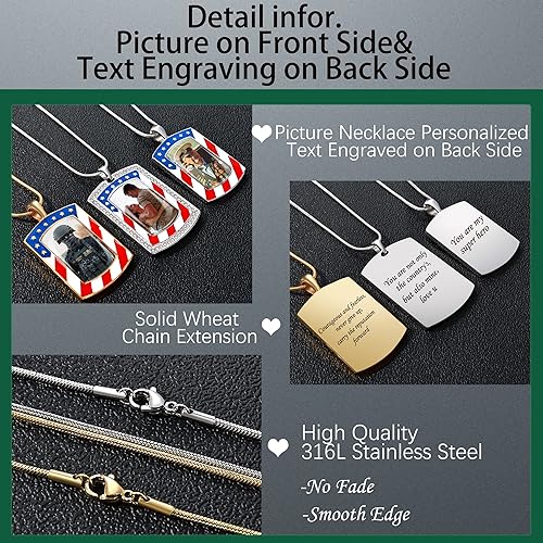 Miniatura 3 de Bivei Custom Photo Dog Tag Necklace Personalized Memorial Necklace with Picture for Men & Women Customized Stainless Steel Jewelry Gift