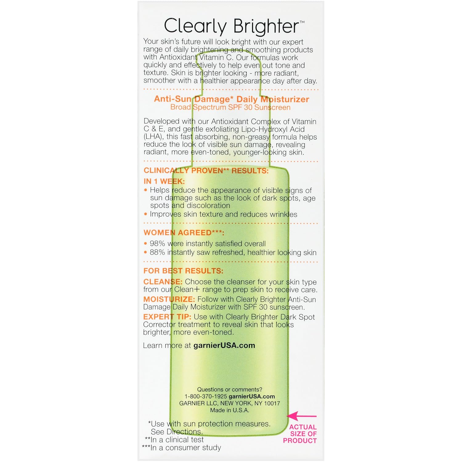 Garnier SkinActive Clearly Brighter SPF 30 Face Moisturizer with Vitamin C, 2.5 Fl Oz (75mL), 1 Count (Packaging May Vary) : Beauty & Personal Care