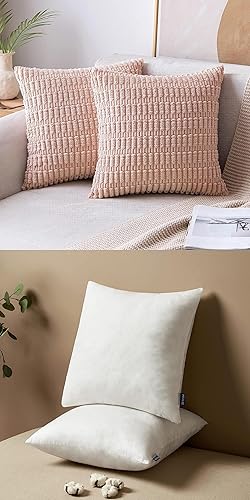 MIULEE Juego de 2 fundas de almohada decorativas de pana de 18 x 18 pulgadas, juego de 2 almohadas decorativas cuadradas