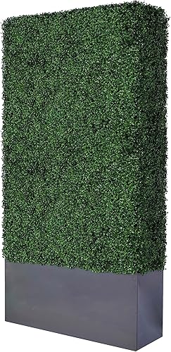 AGPL Pared de seto artificial (38 pulgadas de ancho x 12 pulgadas de profundidad x 96 pulgadas de alto) con maceta de acero inoxidable gris oscuro