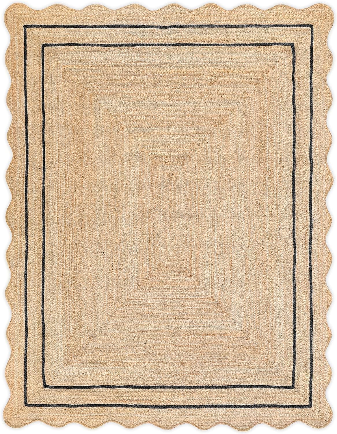 Wave Jute Rug Classic Quality Scalloped Hand Woven Boho Entryway Farmhouse Home Decor Runner Rug