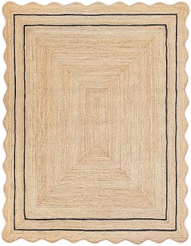 Wave Jute Rug Classic Quality Scalloped Hand Woven Boho Entryway Farmhouse Home Decor Runner Rug