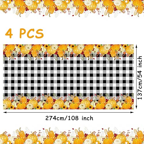 Miniatura 9 de Mantel de plástico a cuadros de otoño, 2 piezas, mantel de plástico con diseño de calabaza, color blanco y negro, con calabaza, desechable, para