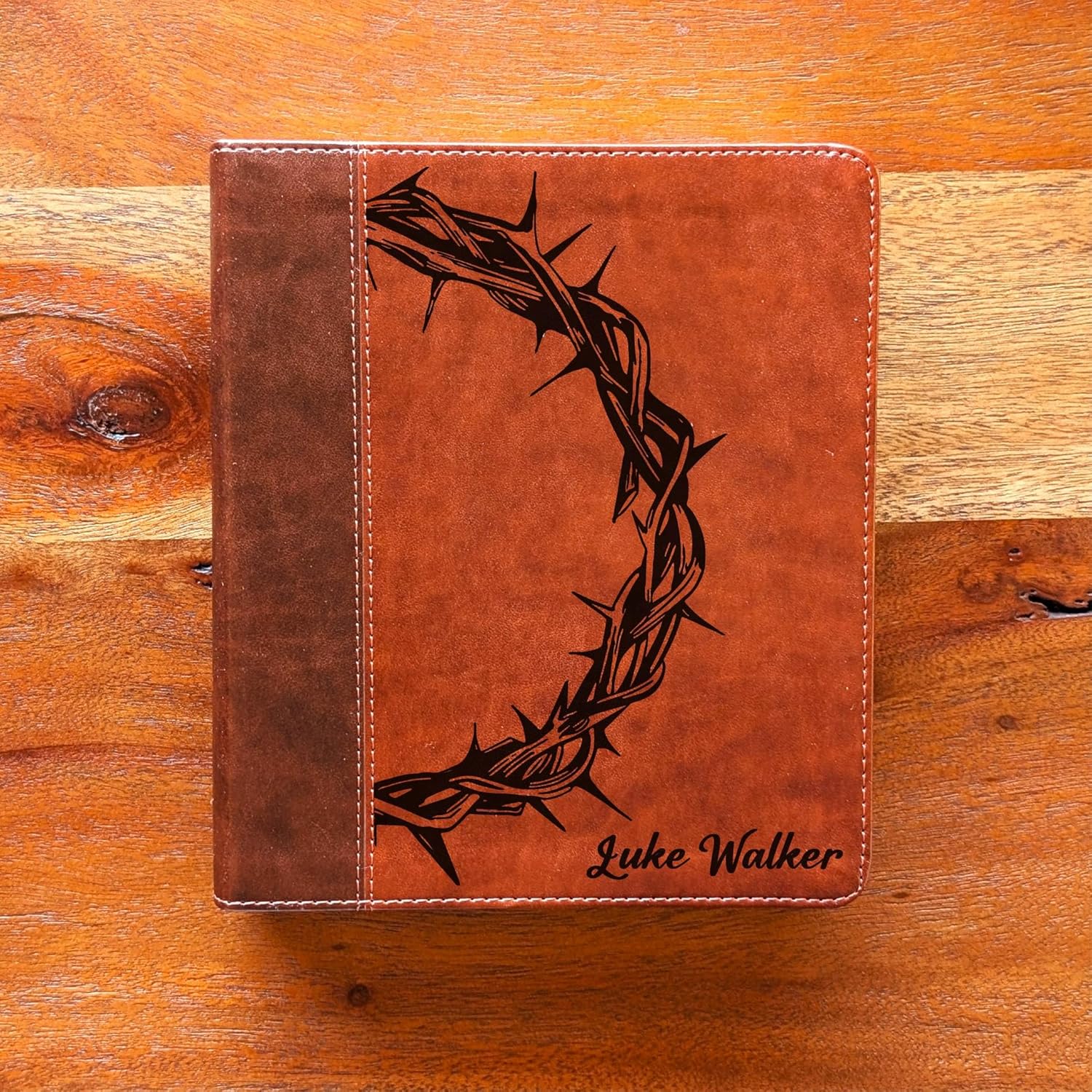 Personalized ESV Journaling Bible – Brown/Tan TruTone Faux Leather Timeless Design | English Standard Version Single-Column Bible with 2″ Ruled Margins for Notes & Prayers (Crown of Thorns)