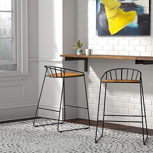 Miniatura 2 de Marca Tienda  Taburete de bar moderno Rivet de 33.46 pulgadas de alto, juego de 2, negro mate