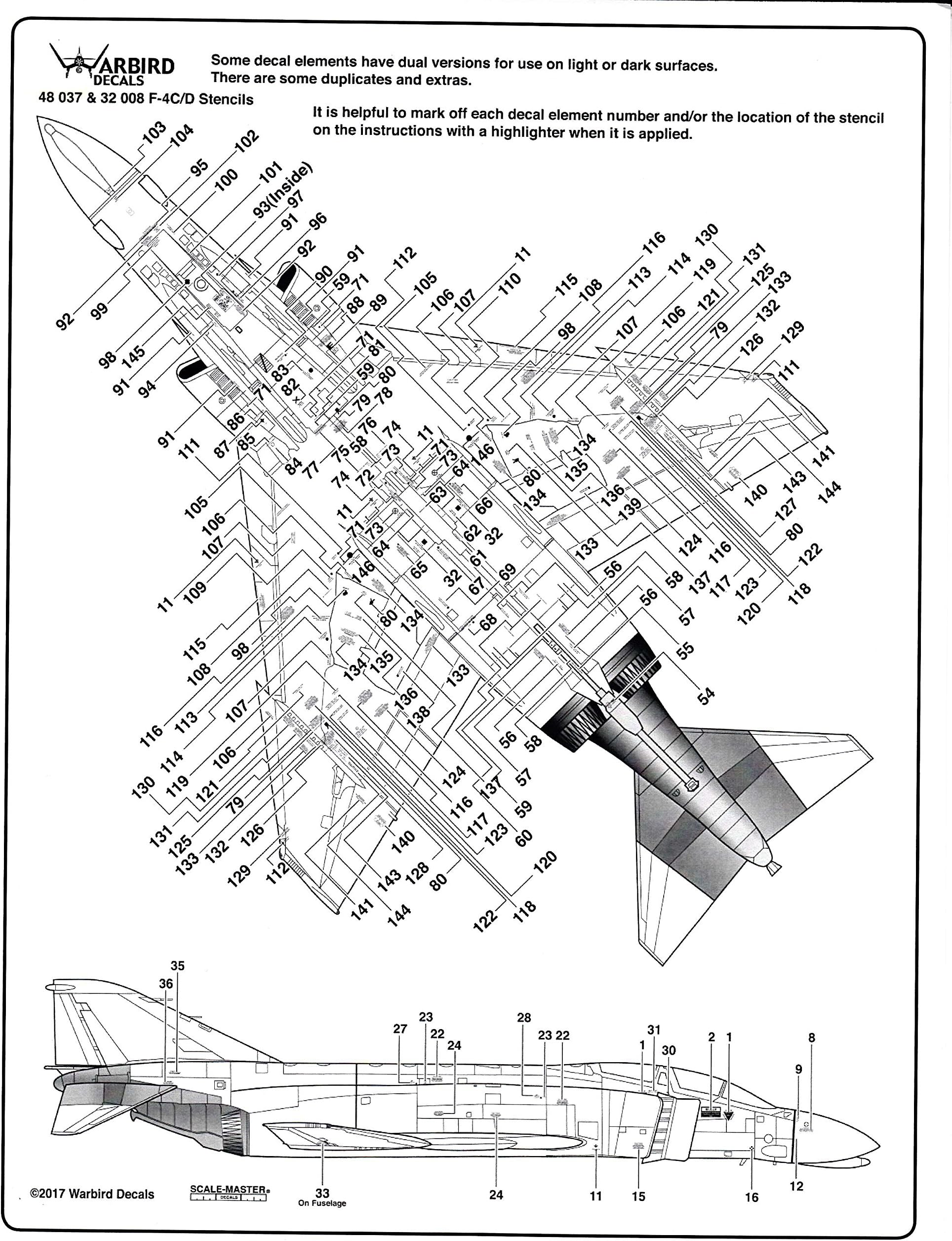 Sprue Brothers Warbird Decals 1:48 - F-4C F-4D Phantom II Stencils, WBD48037